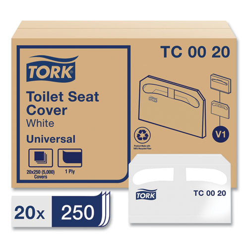 Image of Tork® TC0020 Toilet Seat Cover, Half-Fold, 14.5 X 17, White, 250/pack, 20 Packs/carton