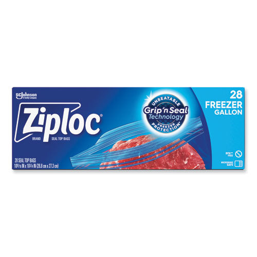Image of Ziploc® 351126 Zipper Freezer Bags, 1 gal, 9.6" x 12.1", Clear, 28 Bags/Box, 9 Boxes/Carton