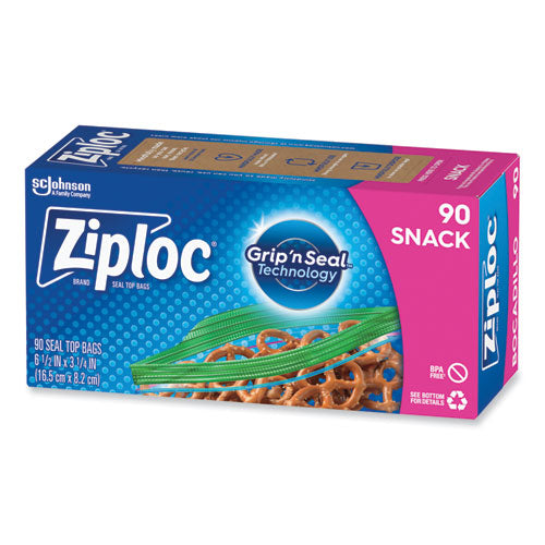 Image of Ziploc® 315892 Seal Top Snack Bags, Snack, 6.5" x 3.25", Clear, 90 Bags/Box, 12 Boxes/Carton
