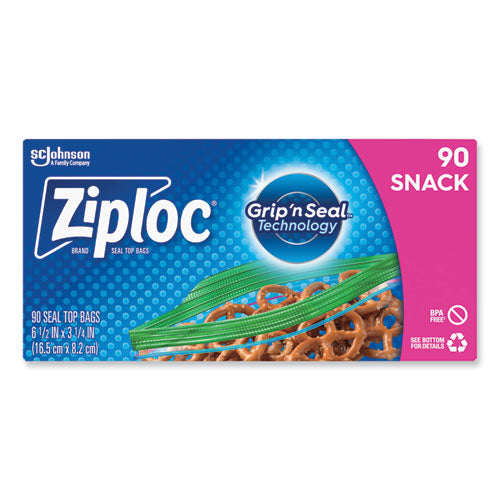 Image of Ziploc® 315892 Seal Top Snack Bags, Snack, 6.5" x 3.25", Clear, 90 Bags/Box, 12 Boxes/Carton