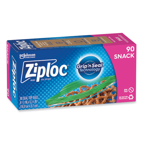 Image of Ziploc® 315892 Seal Top Snack Bags, Snack, 6.5" x 3.25", Clear, 90 Bags/Box, 12 Boxes/Carton