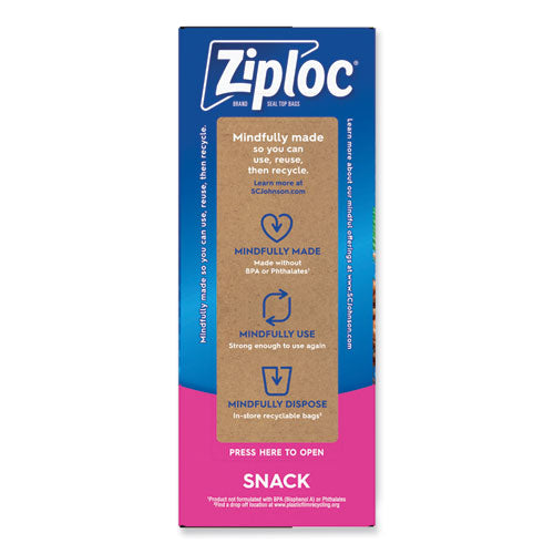 Image of Ziploc® 315892 Seal Top Snack Bags, Snack, 6.5" x 3.25", Clear, 90 Bags/Box, 12 Boxes/Carton