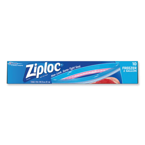 Image of Ziploc® 665258 Zipper Freezer Bags, 2 gal, 13" x 15", Clear, 10/Box
