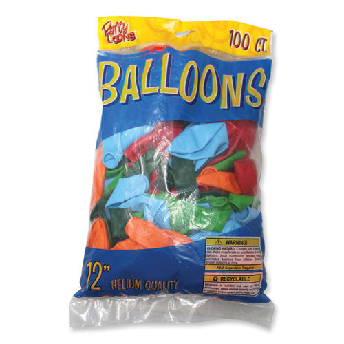 Image of Tablemate® TBL-916100 Party Loons Helium Quality Latex Balloons, Assorted Colors, 100/Pack