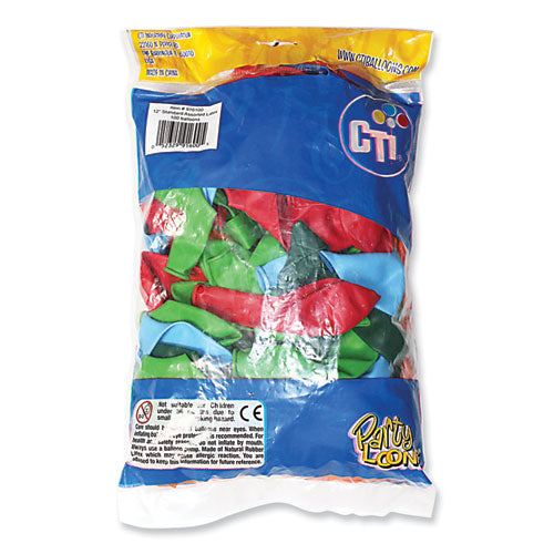 Image of Tablemate® TBL-916100 Party Loons Helium Quality Latex Balloons, Assorted Colors, 100/Pack