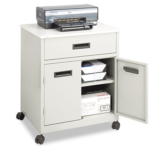 Image of Safco® 1870GR Steel Machine Stand with Pullout Drawer, Engineered Wood, 3 Shelves, 1 Drawer, 25" x 20" x 29.75", Gray