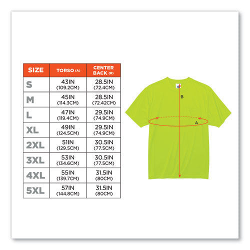 Image of ergodyne® 21552 GloWear 8089 Non-Certified Hi-Vis T-Shirt, Polyester, Small, Lime