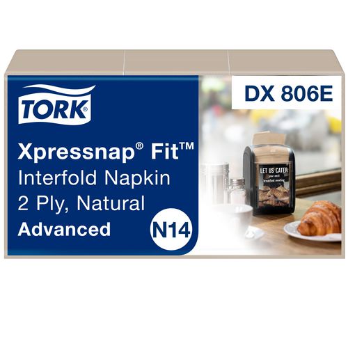 Image of Tork® DX806E Xpressnap Fit Interfold Dispenser Napkins, 2-Ply, 6.5 X 8.39, Natural, 120/pack, 36 Packs/carton