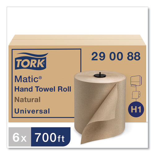 Image of Tork® 290088 Matic Hardwound Roll Towel, 1-Ply, 7.7" x 700 ft, Natural, 857/Roll, 6 Rolls/Carton