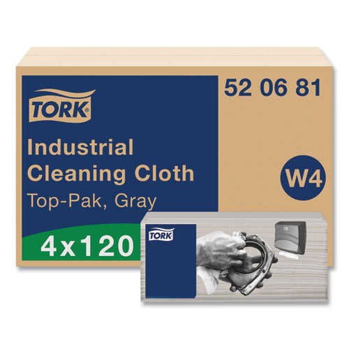Image of Tork® 520681 Industrial Cleaning Cloths, 1-Ply, 16.34 x 14, Gray, 120 Wipes/Pack, 4 Packs/Carton