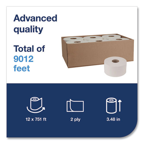 Image of Tork® 11020602 Advanced Jumbo Bath Tissue, Septic Safe, 2-Ply, 3.48" x 751 ft, White, 12 Rolls/Carton