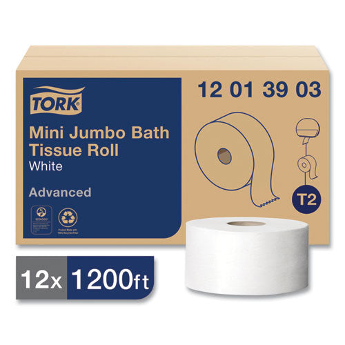Image of Tork® 12013903 Advanced Jumbo Bath Tissue, Septic Safe, 1-Ply, 3.48" x 1,200 ft, White, 12 Rolls/Carton