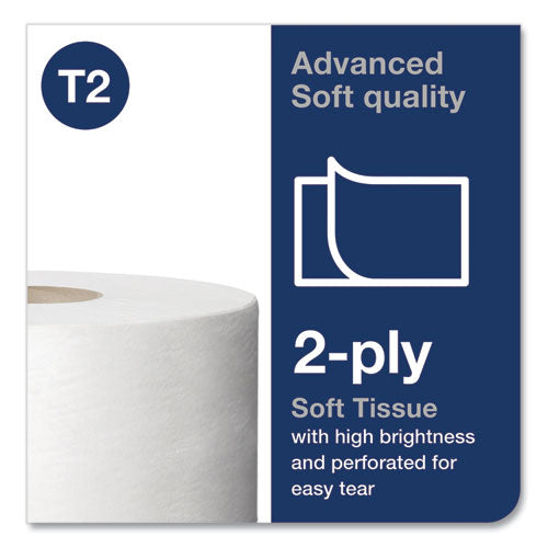 Image of Tork® 12024402 Advanced Mini-Jumbo Roll Bath Tissue, Septic Safe, 2-Ply, 3.48" x 751 ft, White, 12 Rolls/Carton
