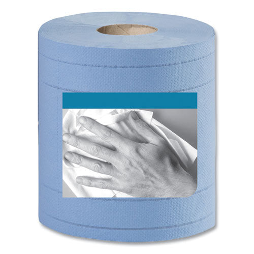 Image of Tork® 13244101 Industrial Paper Wiper, 4-Ply, 11 x 15.75, Unscented, Blue, 375 Wipes/Roll, 2 Rolls/Carton