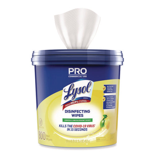 Image of LYSOL® Brand 19200-99856 Professional Disinfecting Wipe Bucket, 1-Ply, 6 x 8, Lemon and Lime Blossom, White, 800 Wipes/Bucket, 2 Buckets/Carton