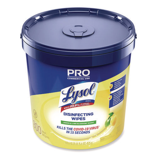 Image of LYSOL® Brand 19200-99856 Professional Disinfecting Wipe Bucket, 1-Ply, 6 x 8, Lemon and Lime Blossom, White, 800 Wipes/Bucket, 2 Buckets/Carton