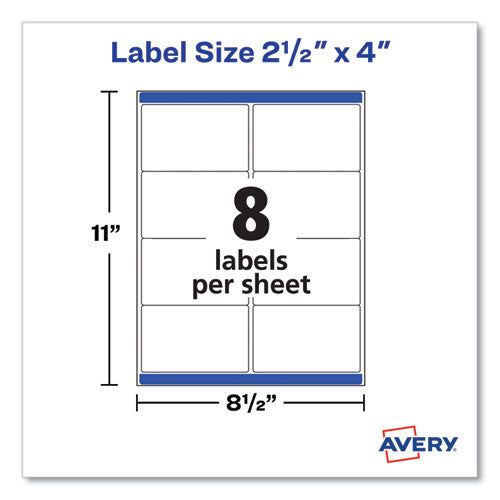 Image of Avery® 5815 Shipping Labels with TrueBlock Technology, Inkjet Printers, 2.5 x 4, White, 8 Labels/Sheet, 25 Sheets/Pack