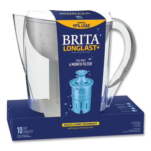 Image of BritaÂ® Pacifica Pitcher with Longlast+ Filter, 10 Cups, White/Clear