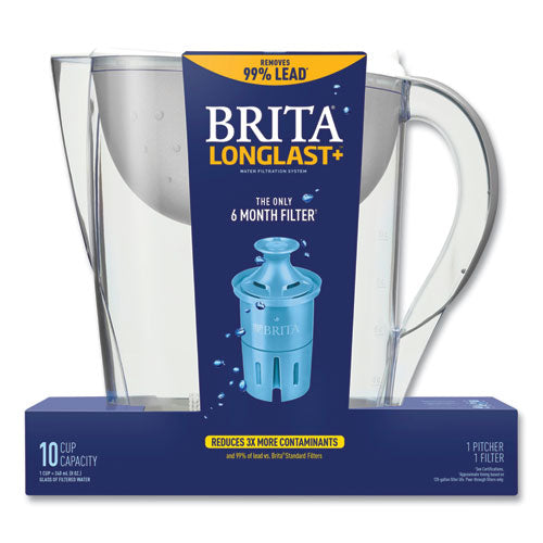 Image of BritaÂ® Pacifica Pitcher with Longlast+ Filter, 10 Cups, White/Clear