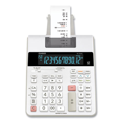 Image of Casio® HR-300RC HR-300RC 12-Digit Printing Calculator, Black/Red Print, 2 Lines/Second, White