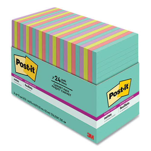 Image of Post-it® Notes Super Sticky 660-24SSMIA-CP Pads in Supernova Neon Collection Colors, Note Ruled, Cabinet Pack, 4" x 6", 45 Sheets/Pad, 24 Pads/Pack