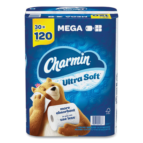 Image of Charmin® 6562/88029 Ultra Soft Bathroom Tissue, Mega Roll, Septic Safe, 2-Ply, White, 244 Sheets/Roll, 30 Rolls/Pack