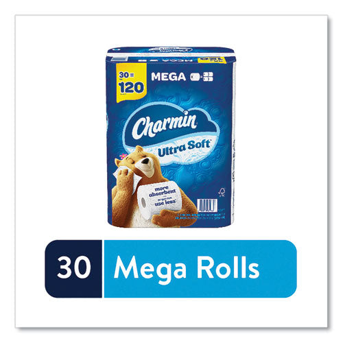 Image of Charmin® 6562/88029 Ultra Soft Bathroom Tissue, Mega Roll, Septic Safe, 2-Ply, White, 244 Sheets/Roll, 30 Rolls/Pack