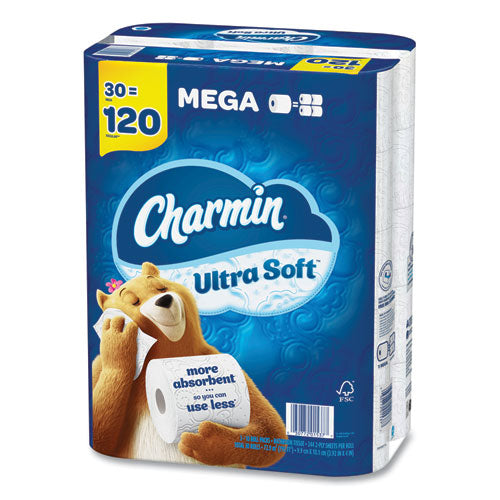Image of Charmin® 6562/88029 Ultra Soft Bathroom Tissue, Mega Roll, Septic Safe, 2-Ply, White, 244 Sheets/Roll, 30 Rolls/Pack