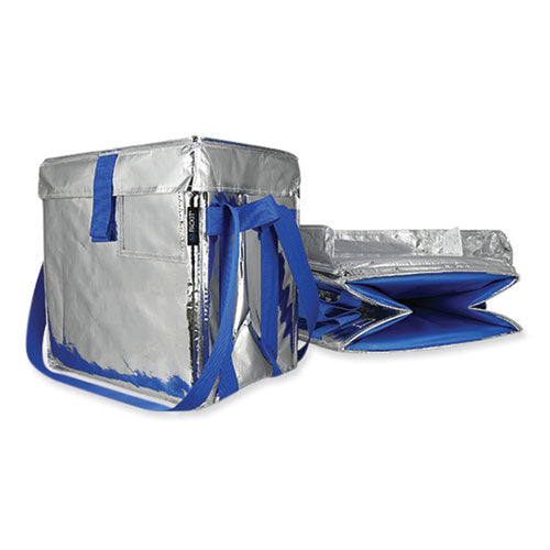 Image of PackIt® PKF-UD-MAG Fresh Eco Freeze Tote, (2) Blue Nylon Shoulder Straps, (2) Blue Nylon Strap Handles, 13.5" x 9" x 13", Silver/Blue, 4/Carton