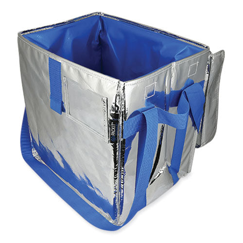 Image of PackIt® PKF-UD-MAG Fresh Eco Freeze Tote, (2) Blue Nylon Shoulder Straps, (2) Blue Nylon Strap Handles, 13.5" x 9" x 13", Silver/Blue, 4/Carton