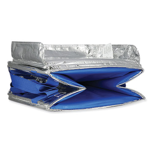 Image of PackIt® PKF-UD-MAG Fresh Eco Freeze Tote, (2) Blue Nylon Shoulder Straps, (2) Blue Nylon Strap Handles, 13.5" x 9" x 13", Silver/Blue, 4/Carton