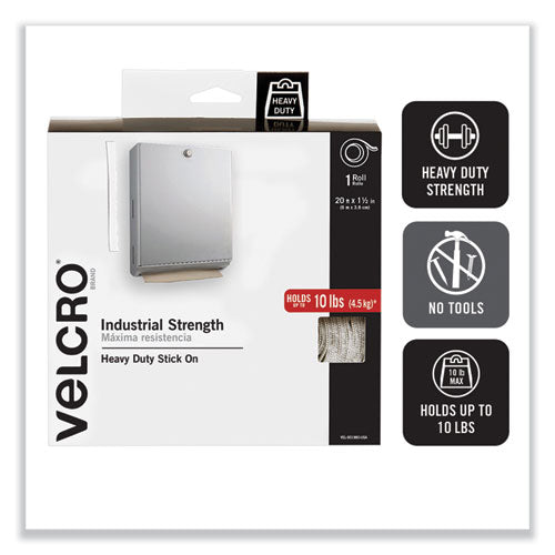 Image of VELCRO® Brand VEL-90198O-USA Industrial-Strength Heavy-Duty Fasteners With Dispenser Box, 2" X 15 Ft, White