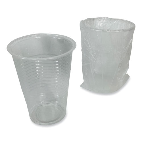 Image of Boardwalk® BWKWRAPCUP Translucent Plastic Cold Cups, Individually Wrapped, 9 oz, 1,000/Carton