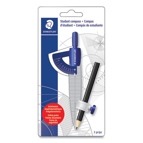 Image of Staedtler® 557 SCBKA6 Student Compass, 8.5" Maximum Diameter, Plastic, Blue