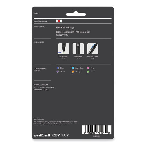 Image of uniball® 70491 207 Plus+ Gel Pen, Retractable, Medium 0.7 mm, Assorted Inspirational Ink Colors, Black Barrel, 6/Pack