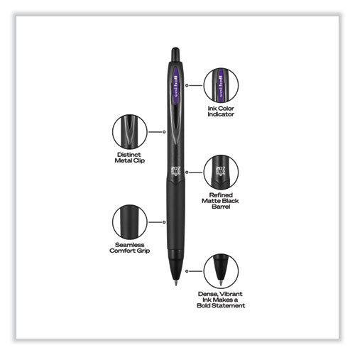 Image of uniball® 70491 207 Plus+ Gel Pen, Retractable, Medium 0.7 mm, Assorted Inspirational Ink Colors, Black Barrel, 6/Pack