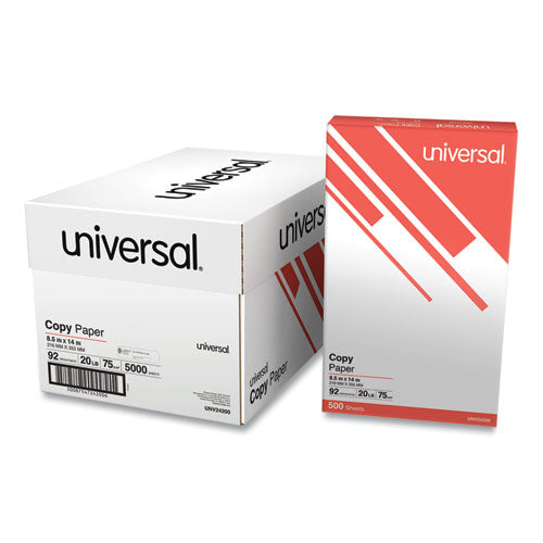Image of Universal® UNV24200 Legal Size Copy Paper, 92 Bright, 20 lb Bond Weight, 8.5 x 14, White, 500 Sheets/Ream, 10 Reams/Carton
