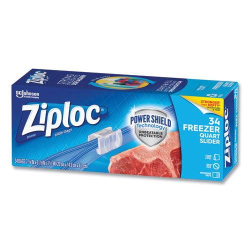 Image of Ziploc® 316486 Slider Freezer Bags, 32 oz, 5.88" x 1.88" x 7.88", Clear, 34/Box