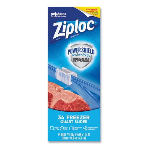 Image of Ziploc® 316486 Slider Freezer Bags, 32 oz, 5.88" x 1.88" x 7.88", Clear, 34/Box