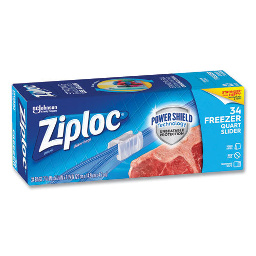 Image of Ziploc® 316486 Slider Freezer Bags, 32 oz, 5.88" x 1.88" x 7.88", Clear, 34/Box