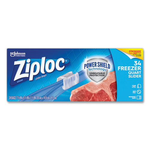 Image of Ziploc® 316486 Slider Freezer Bags, 32 oz, 5.88" x 1.88" x 7.88", Clear, 34/Box