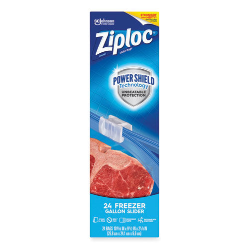 Image of Ziploc® 383174 Slider Freezer Bags, 1 gal, 9.5" x 2.63" x 10.56", Clear, 24/Box