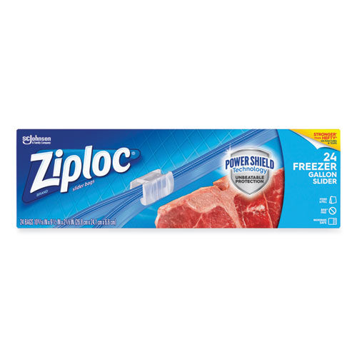 Image of Ziploc® 383174 Slider Freezer Bags, 1 gal, 9.5" x 2.63" x 10.56", Clear, 24/Box