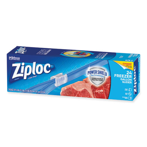 Image of Ziploc® 383174 Slider Freezer Bags, 1 gal, 9.5" x 2.63" x 10.56", Clear, 24/Box