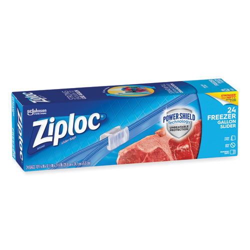 Image of Ziploc® 383174 Slider Freezer Bags, 1 gal, 9.5" x 2.63" x 10.56", Clear, 24/Box