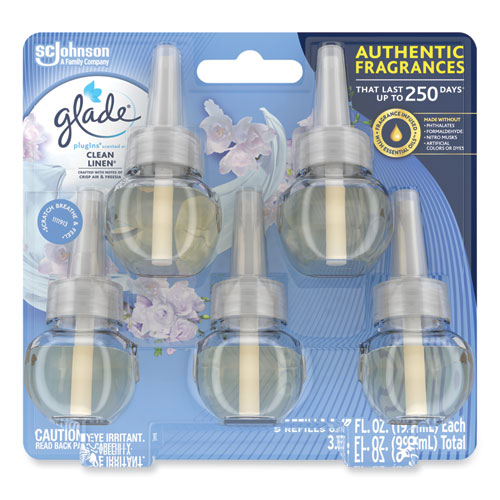 Image of Glade® 375682 Plugins Scented Oil Refill, Clean Linen, 0.67 oz, 5/Pack