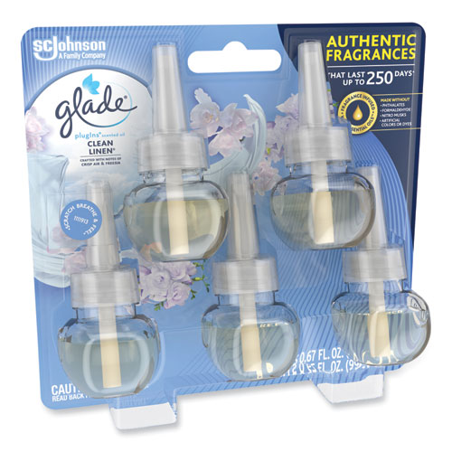 Image of Glade® 375682 Plugins Scented Oil Refill, Clean Linen, 0.67 oz, 5/Pack