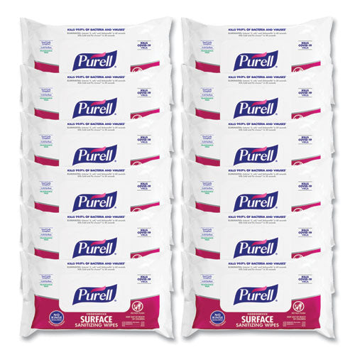 Image of PURELL® 9371-12 Foodservice Surface Sanitizing Wipes, 1-Ply, 7.4 X 9, Fragrance-Free, White, 72/pouch, 12 Pouches/carton