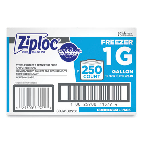 Image of Ziploc® 364937 Zipper Freezer Bags, 1 gal, 10.56" x 10.75", Clear, 250/Carton