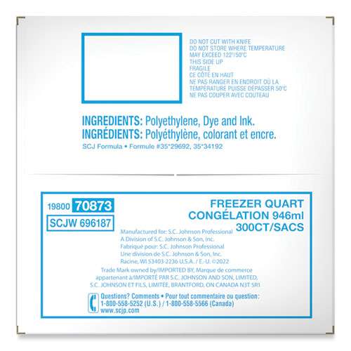 Image of Ziploc® 364957 Zipper Freezer Bags, 32 oz, 7" x 7.75", Clear, 300/Carton